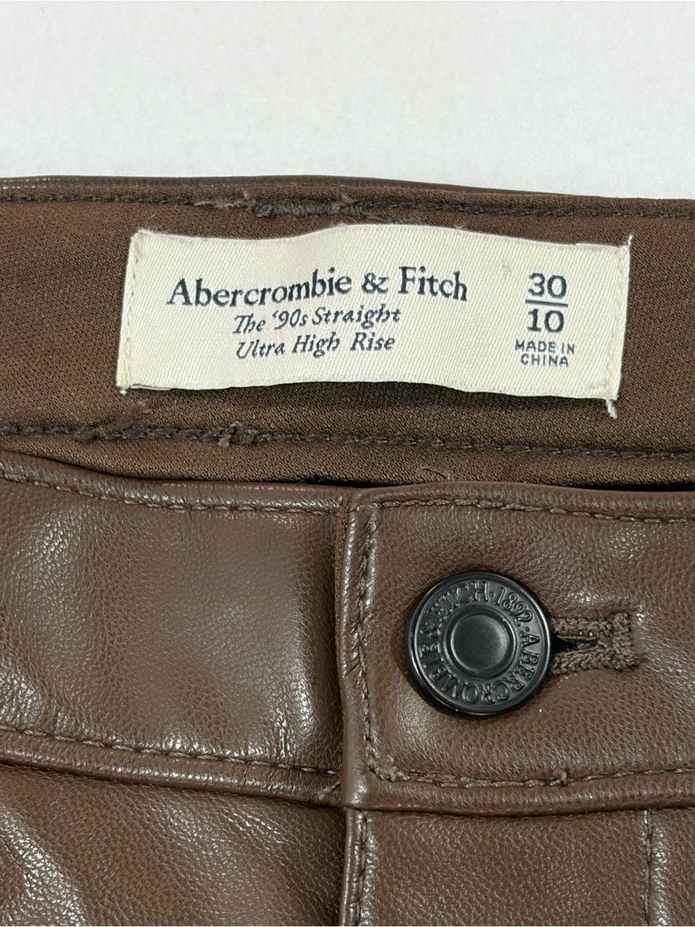 Y2K Abercrombie & Fitch Women’s Pleather Brown Straight Jeans - Ultra High Rise